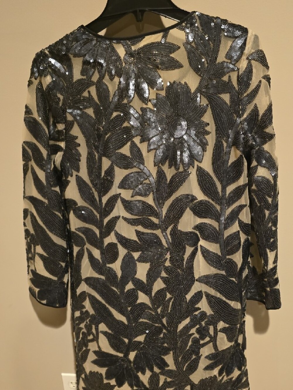 Chico's Black Sequin Floral Mesh Coat - Picture 2 of 3